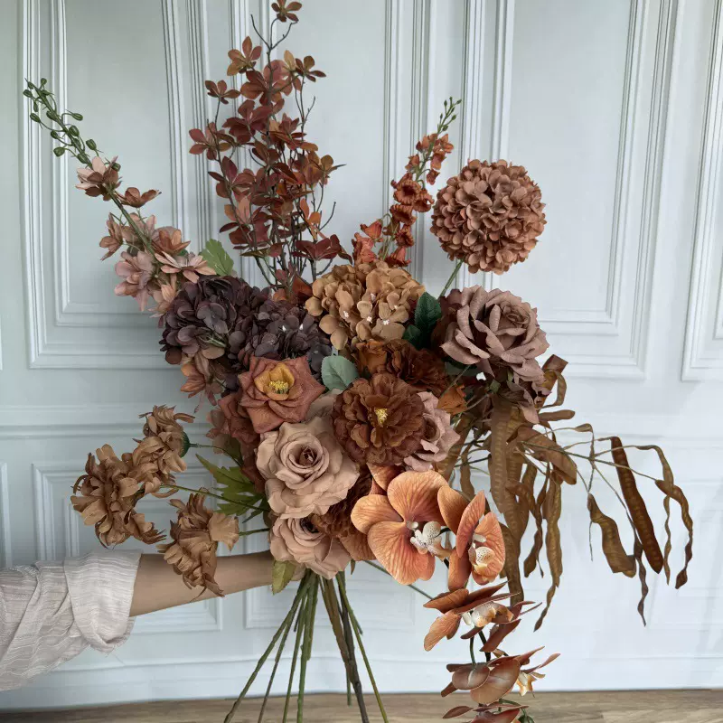 咖色系仿真花美拉德色花婚礼婚庆花卉假花秋色软装搭配装饰场景