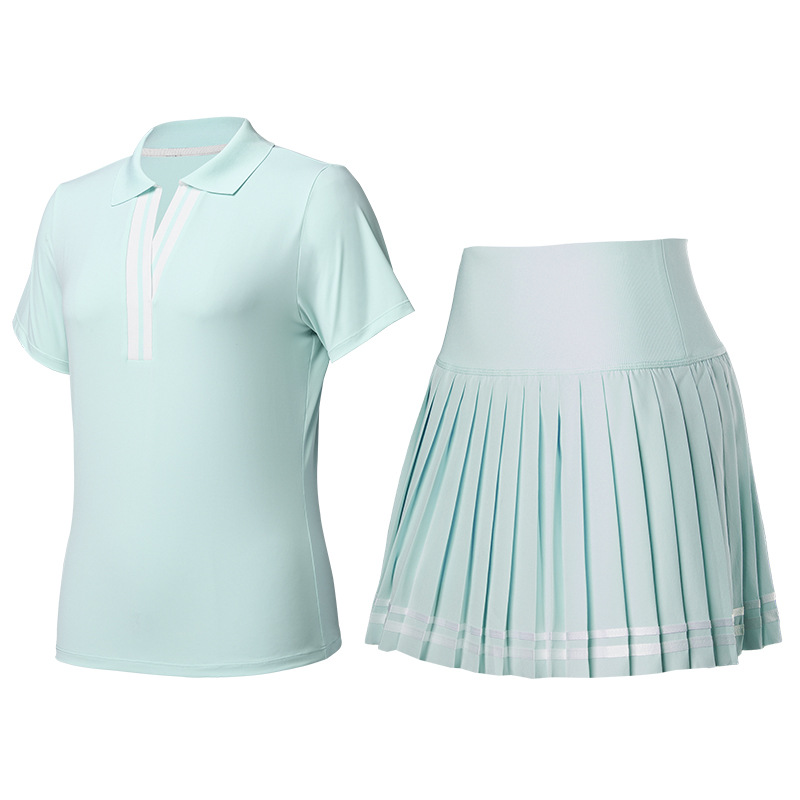 Trajes deportivos transfronterizos con solapa en V, mangas cortas falsas de dos piezas, falda corta, tenis de verano, ropa de ejercicio de secado rápido