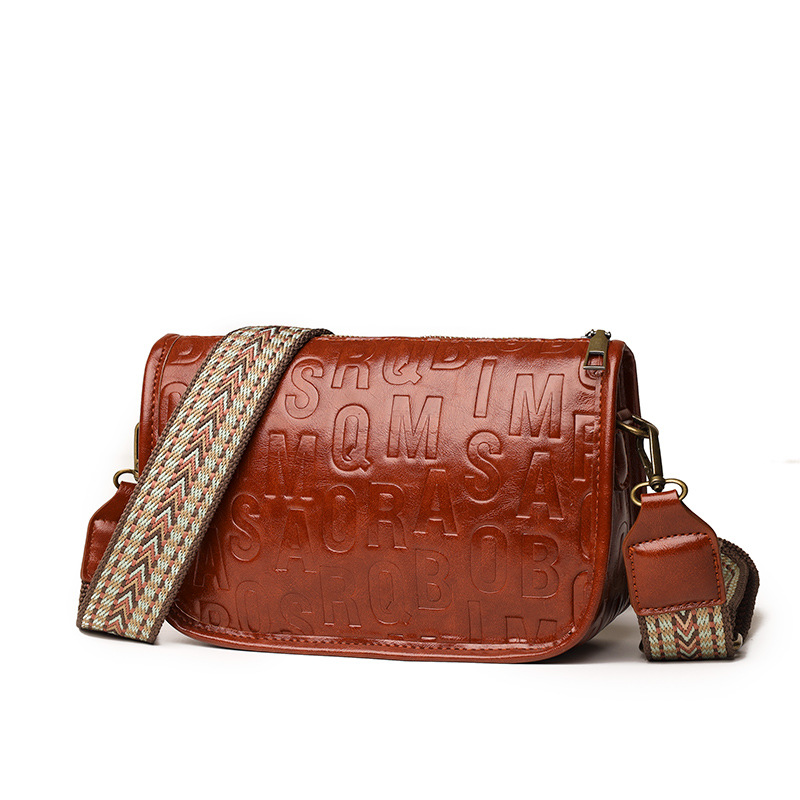 Women's 2026 New Fashion Soft Leather Embossed Shoulder Bag Crossbody Large Capacity Vintage Saddle Pea Bag - Thumbnail 5
