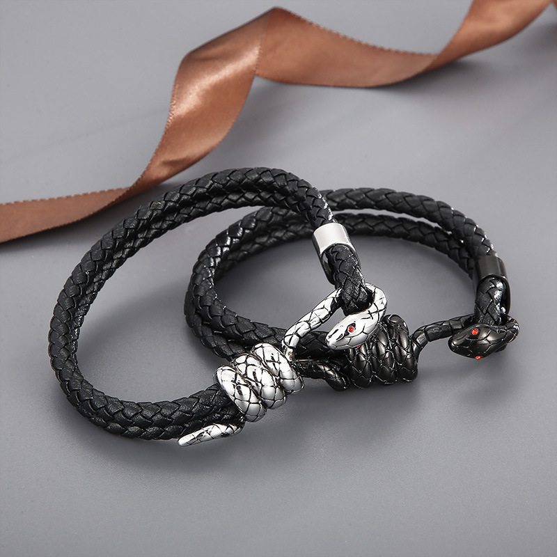 1 Piece Ethnic Style Snake Cowhide Titanium Steel Plating Menu0027S Bracelets