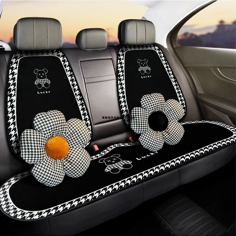 汽车坐垫冬季加绒座套保暖加厚毛绒加热座垫四季通用卡通可爱车垫