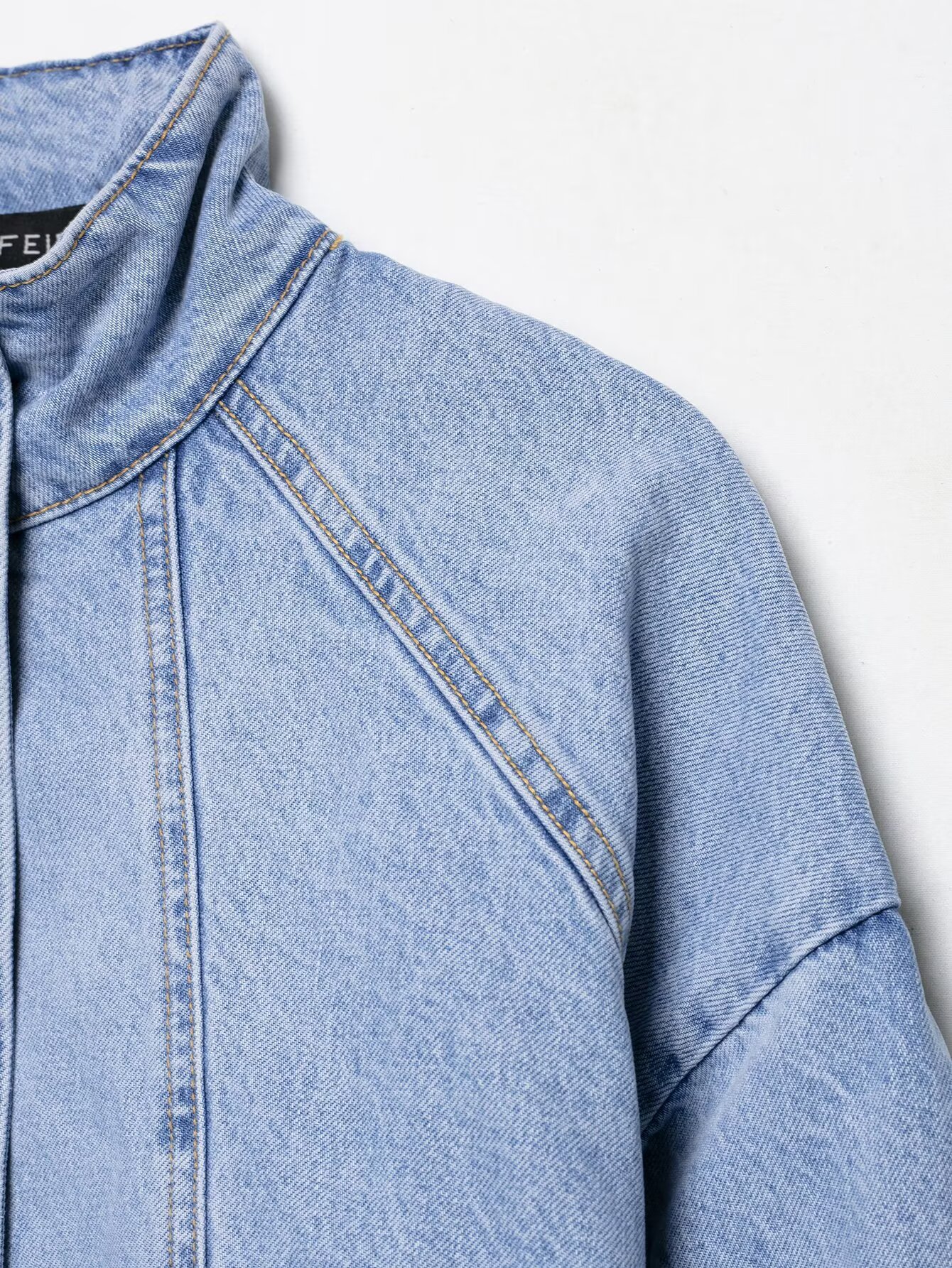 Women's High Neck Denim Jacket Long Sleeved American Street Style Versatile Wholesale Clothing for Autumn Winter New Arrivals_mkmklike.com