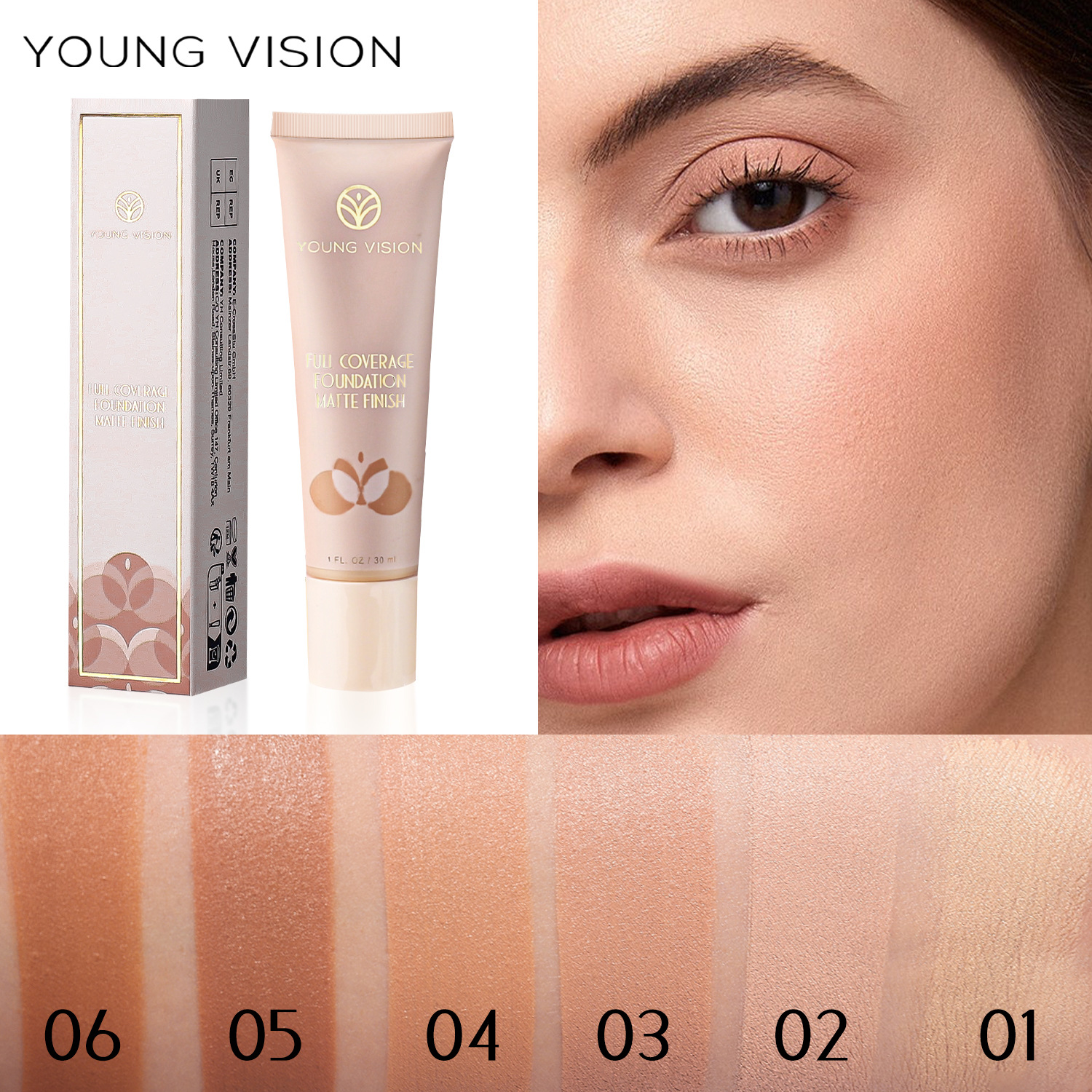 YOUNG VISION 6-Color Powder Foundation Concealer Skin-Covering Powder Foundation Cream Concealer Matte Dewy