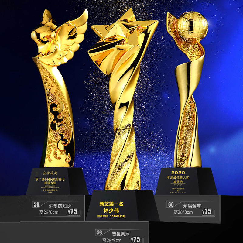 Fabricación de trofeos para grabaciones creativas de resina dorada estudiantes de graduación de baile competencia de baloncesto de la compañía personal de premios