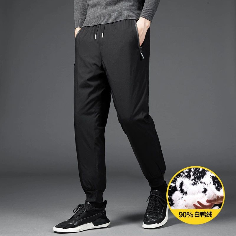 Трансграничные 2023 новые пуховые штаны для пап среднего и пожилого возраста, зимние утолщенные белые штаны на утином пуху, верхняя одежда, спортивные штаны