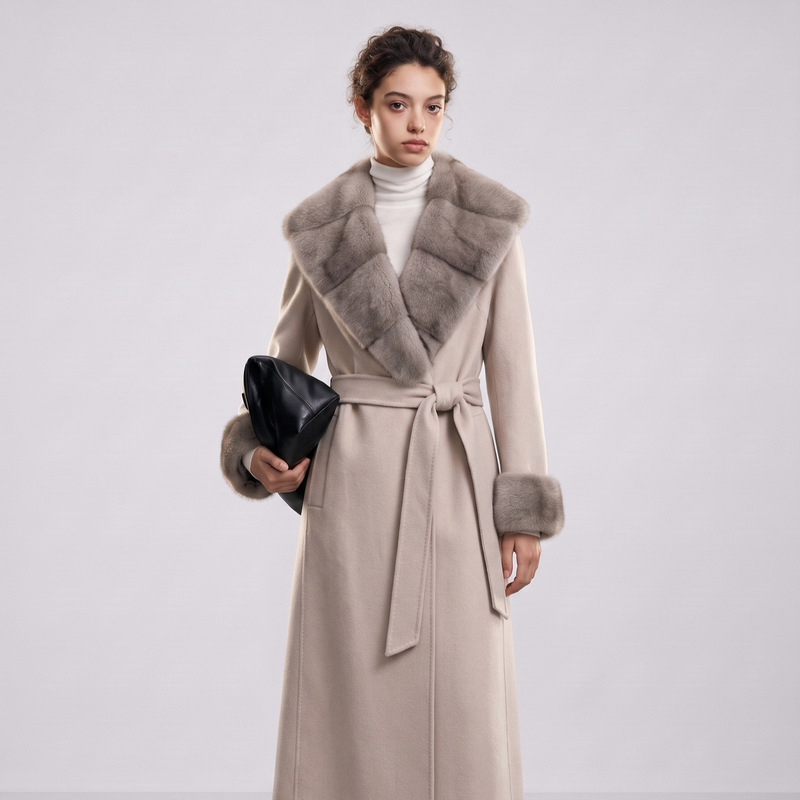 High-End Mink Fur Collar Double-Sided Cashmere Coat for Women 2026Lp Style Winter Long Full Mink Fur Patchwork Coat