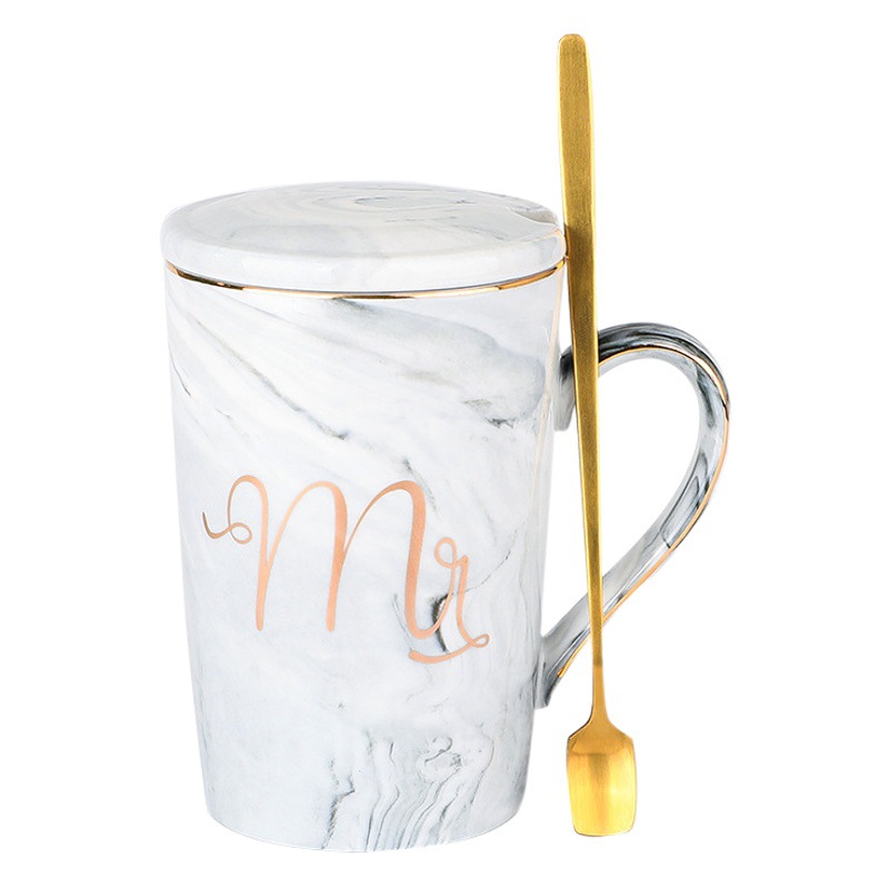 Amazon Cross-Border Foreign Trade Marble-Patterned Ceramic Mug Wedding Gift Couple Coffee Cup with Logo Printed