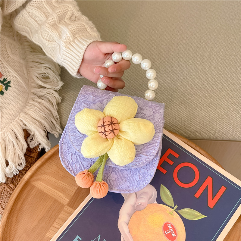 2023 nuevos niños de moda estilo occidental girasol perla bolso niña princesa hombro Messenger bolsa monedero