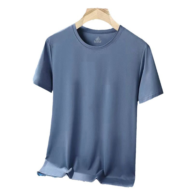Thin solid color sports quick dry silk short sleeve T-shirt for…