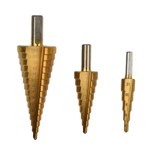 Large three-piece triangular shank straight groove step drill 4-32, 4-20, 4-12, titanium-plated pagoda drill hole opener