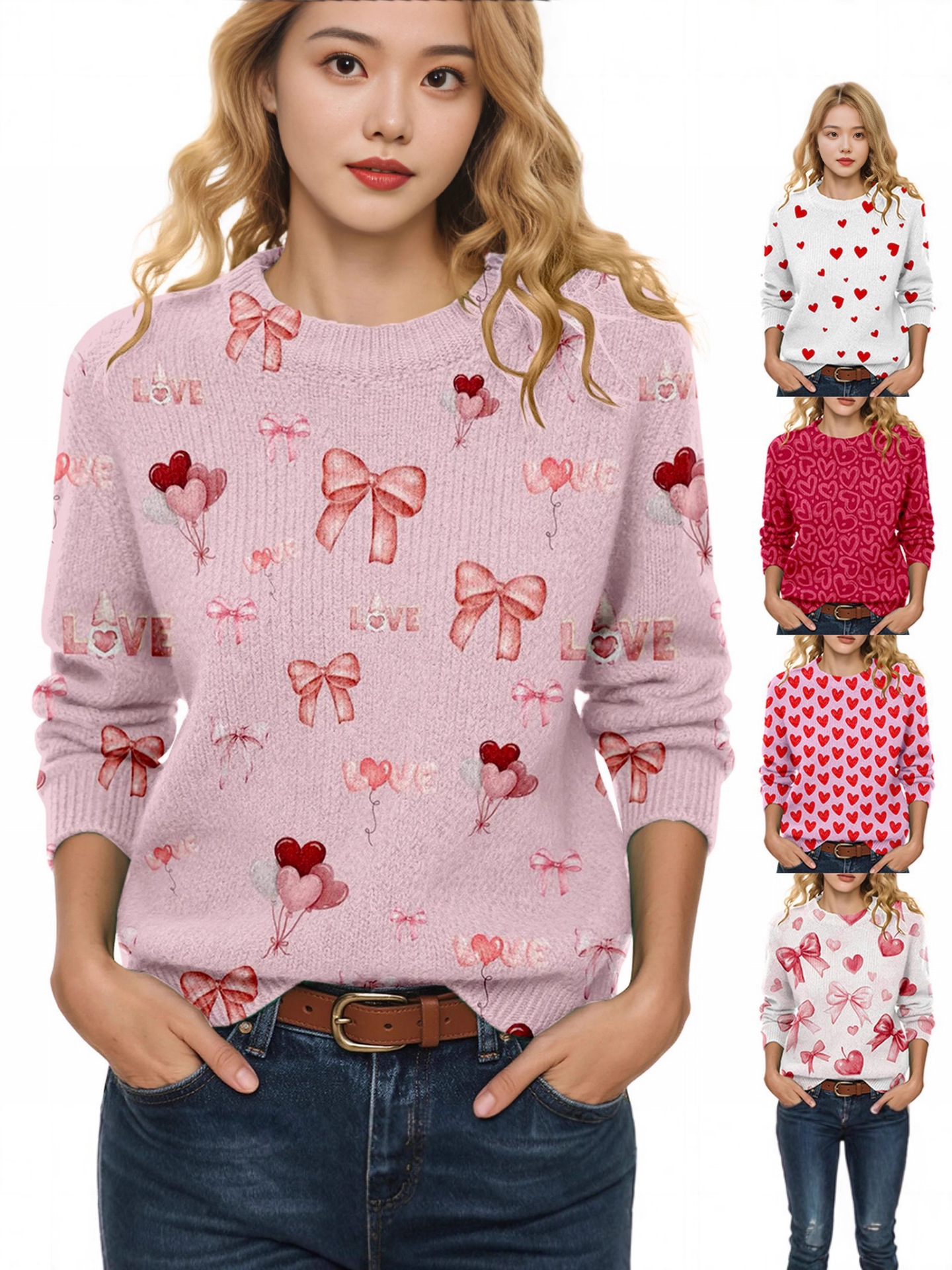 Lxk-Qrjyt01-Valentine's Day Round-Neck Pullover Sweater with Print Amazon Cross-Border European and American Autumn and Winter Love-Themed Long-Sleeve