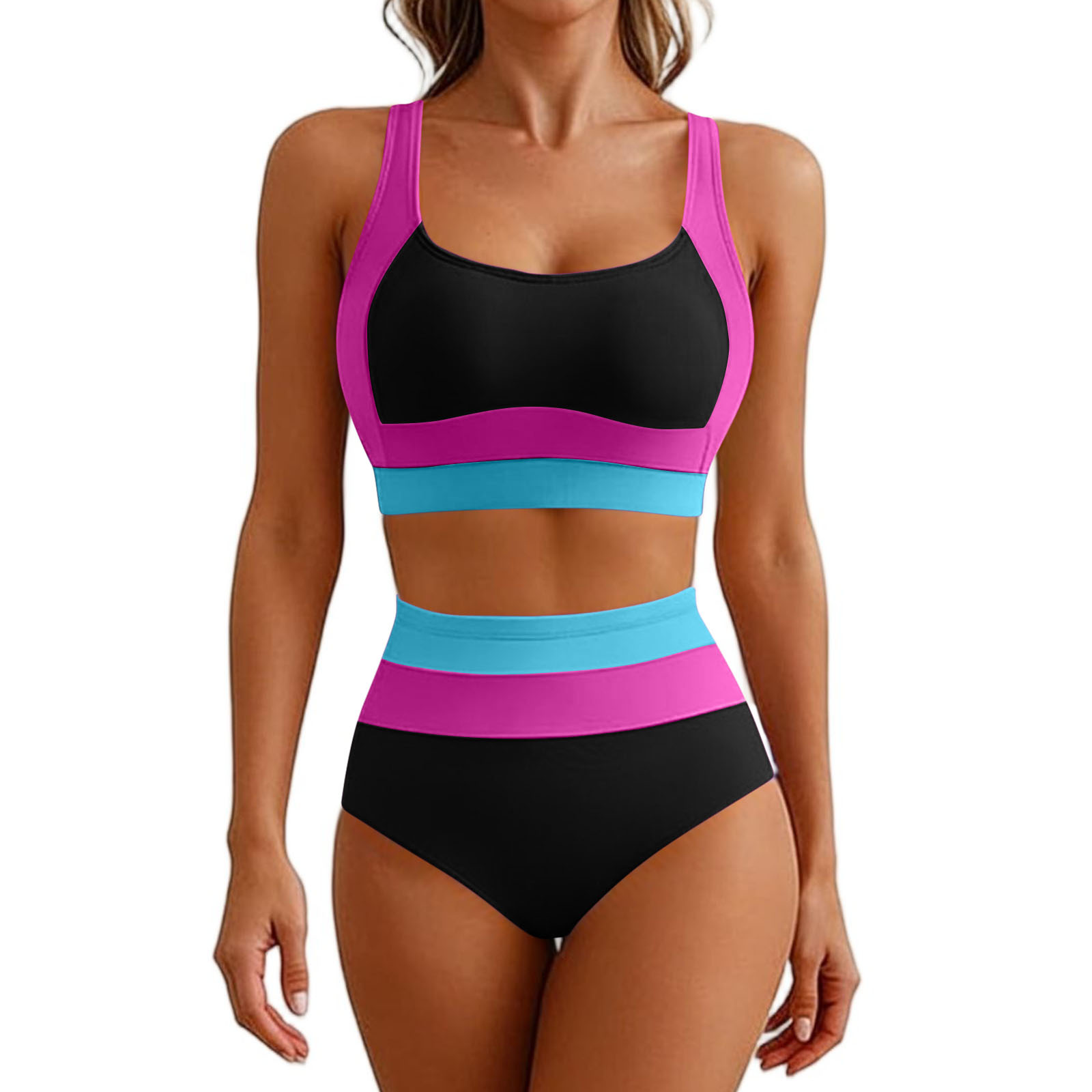 Women's Slimming Two-piece Bikini Set Solid Colour Swimwear_voghion.com