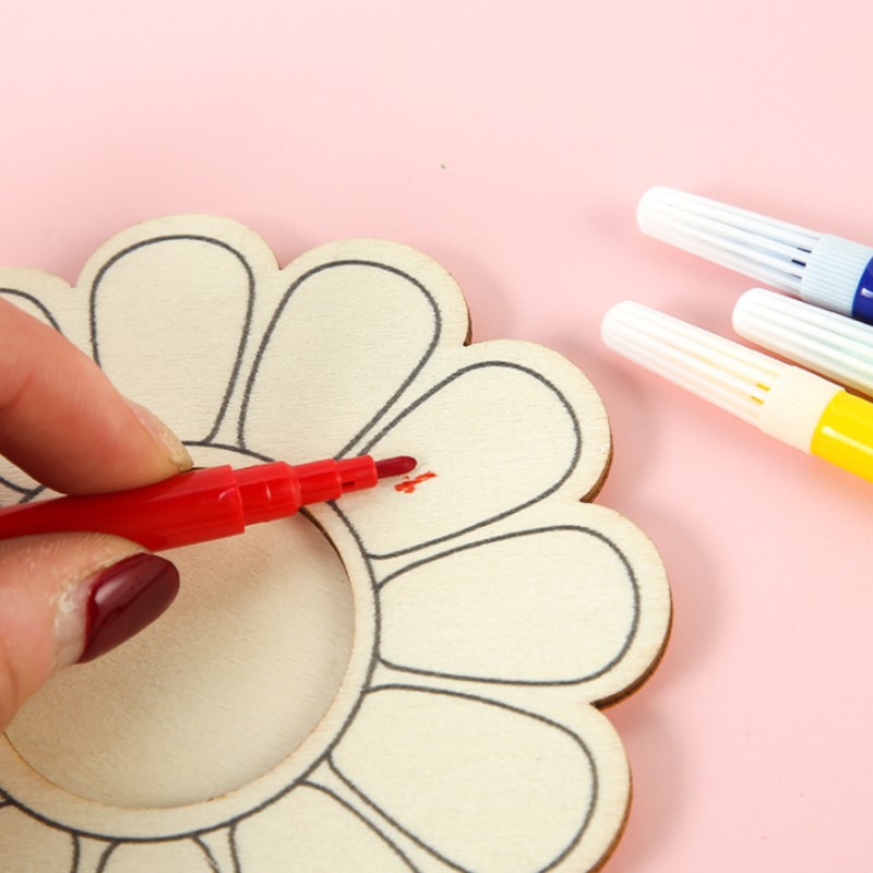 木質花瓣畫板DIY木片夾板圓片繪畫板兒童繪畫節日創意玩具