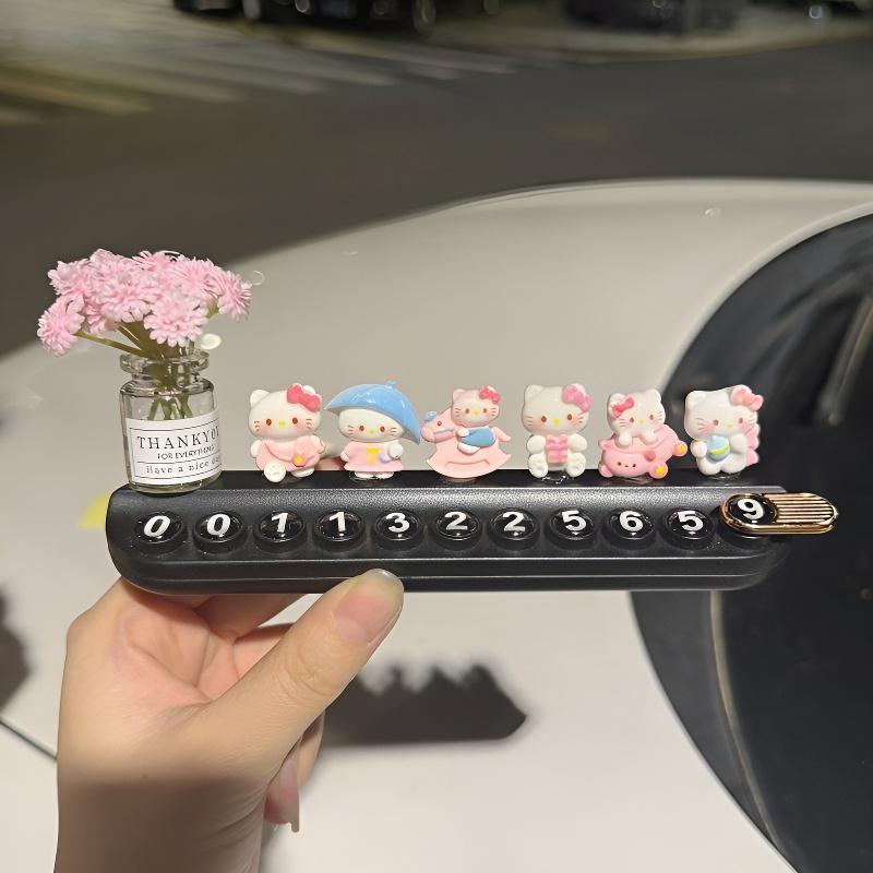 Kt Cat Car Temporary Parking Phone Number Plate Cute Sanrio Car Moving Phone Number Plate Car Interior Decoration Ornament
