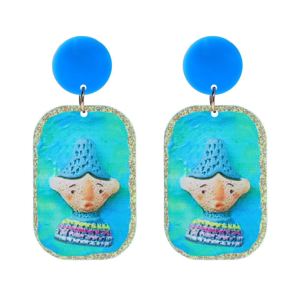 Fashion creative cartoon puppet girly print clown relief resin earringspicture3