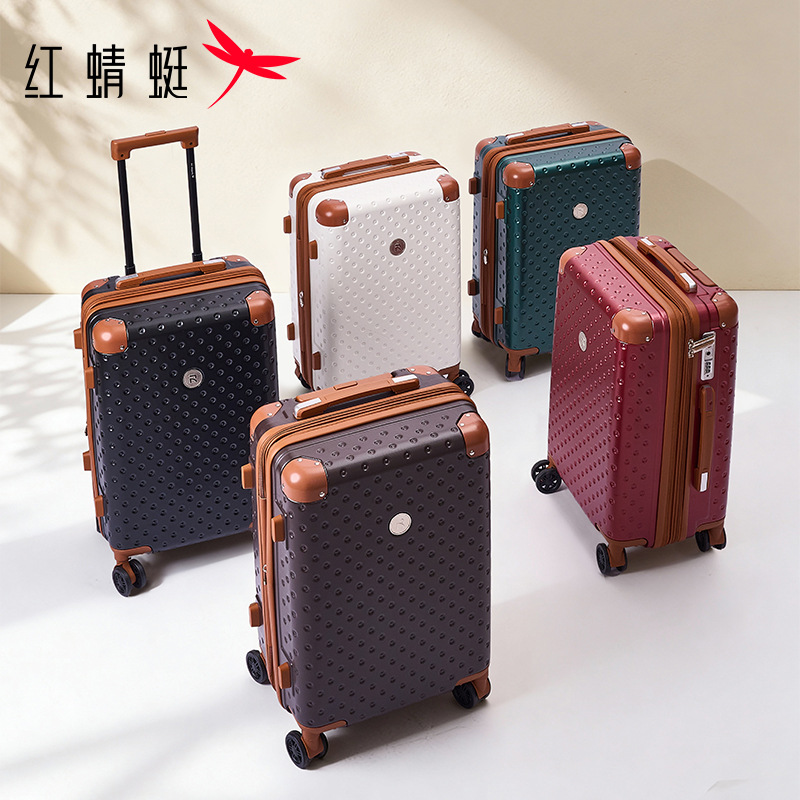Red Dragonfly large-capacity travel suitcase, carry-on TSA lock, sturdy and durable, unisex combination lock, trolley case.