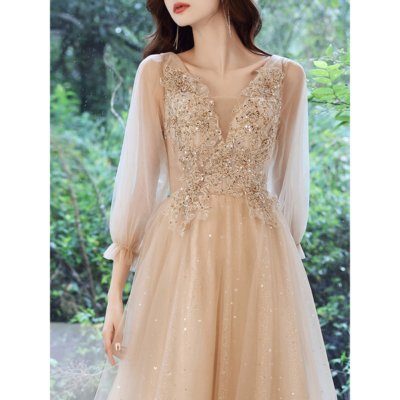 Banquet Evening Dress, Long-Sleeved, Accessible Luxury, Niche Art Exam Graduation Catwalk Performance Dress, Fairy Elegant Annual Meeting Host Dress Banquet Evening Dress, Long-Sleeved, Accessible Luxury, Niche Art Exam Graduation Catwalk Performance Dress, Fairy Elegant Annual Meeting Host Dress