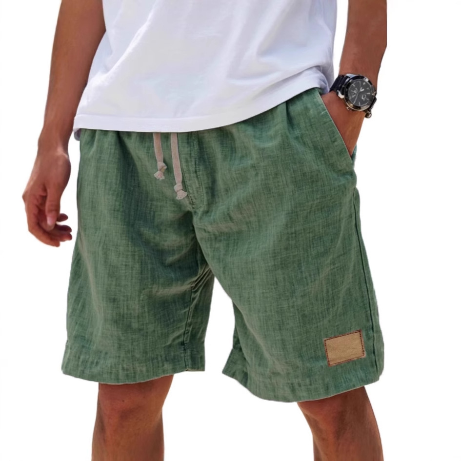 Herrenbekleidung: Atmungsaktive Leinen-Retro-Shorts für Herren, lockere Passform, lässige Urlaubsmode, geeignet für formelle und legere Anlässe._voghion.com