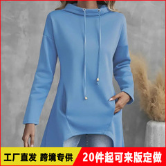 希音temu跨境外贸女装长袖秋冬中长款亚马逊欧美爆款连帽卫衣加工