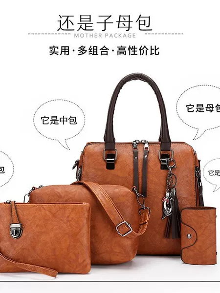 2024 New European and American Fashion Trend Portable Mother-In-Law Bag Four-Piece Set Contrast Color Retro Women's Bag Crossbody Casual Portable