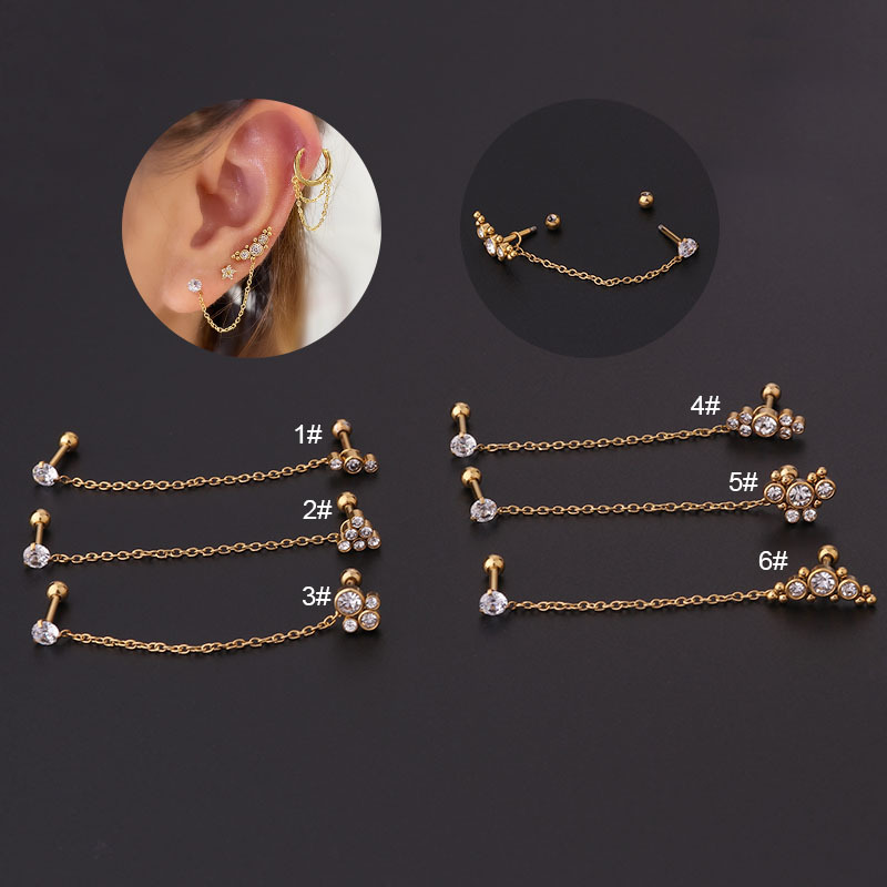 Ear Cartilage Rings & Studs Fashion Printing 316 Stainless Steel  Artificial Gemstones display picture 1