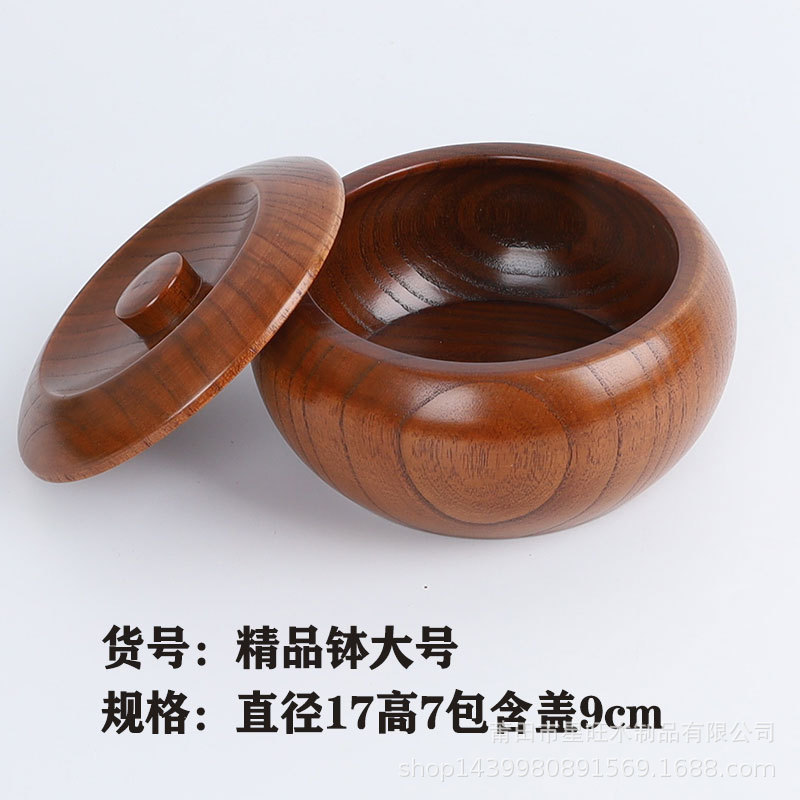 Suministro directo de fábrica de madera maciza japonés y coreano tazón de fideos instantáneos madera entera excavación tazón de madera grande con tapa anti-escaldado tazón de ensalada redonda en stock