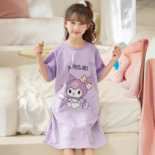 100%纯棉儿童睡裙女童新款卡通夏季短袖薄款女孩宝宝库洛米家居服
