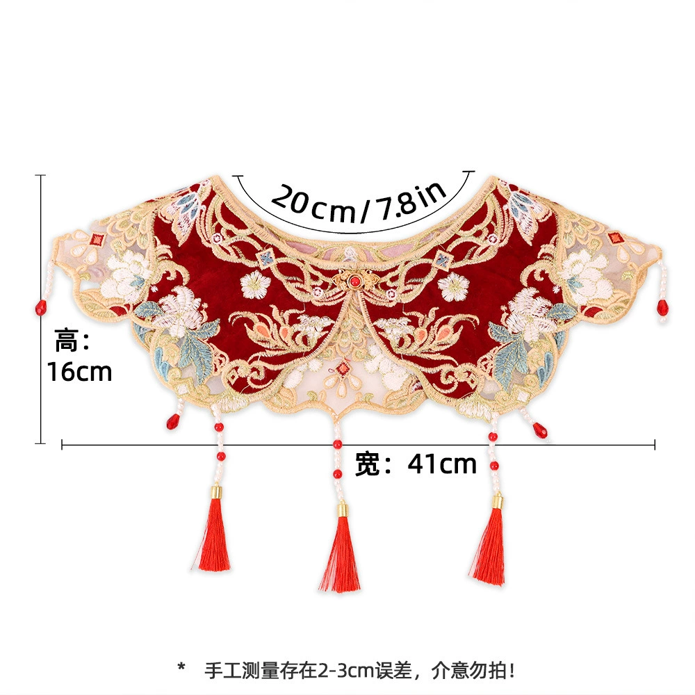 Hanfu for adults, children's false collar, trench coat, cloak, accessory with tassels, vest, Chinese style, with embroidery