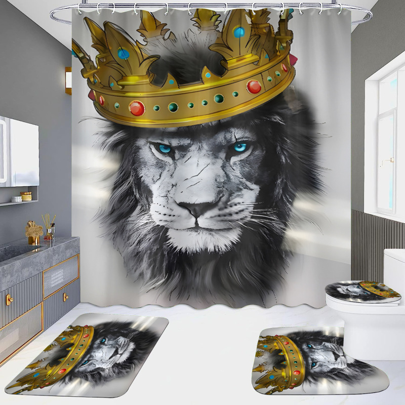 SOURCE Factory Direct shower curtain four-piece set Lion series waterproof punch-free bathroom partition Curtain Hotel rain curtain SOURCE Factory Direct shower curtain four-piece set Lion series waterproof punch-free bathroom partition Curtain Hotel rain curtain