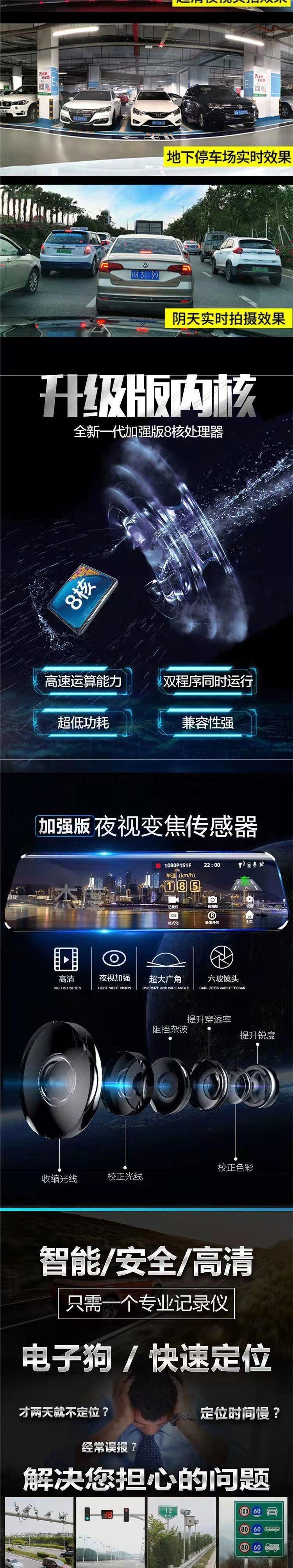High-definition 360-degree panoramic car camera with front and rear dual recording, reversing image, and electronic dog monitoring, serving as a driving recorder