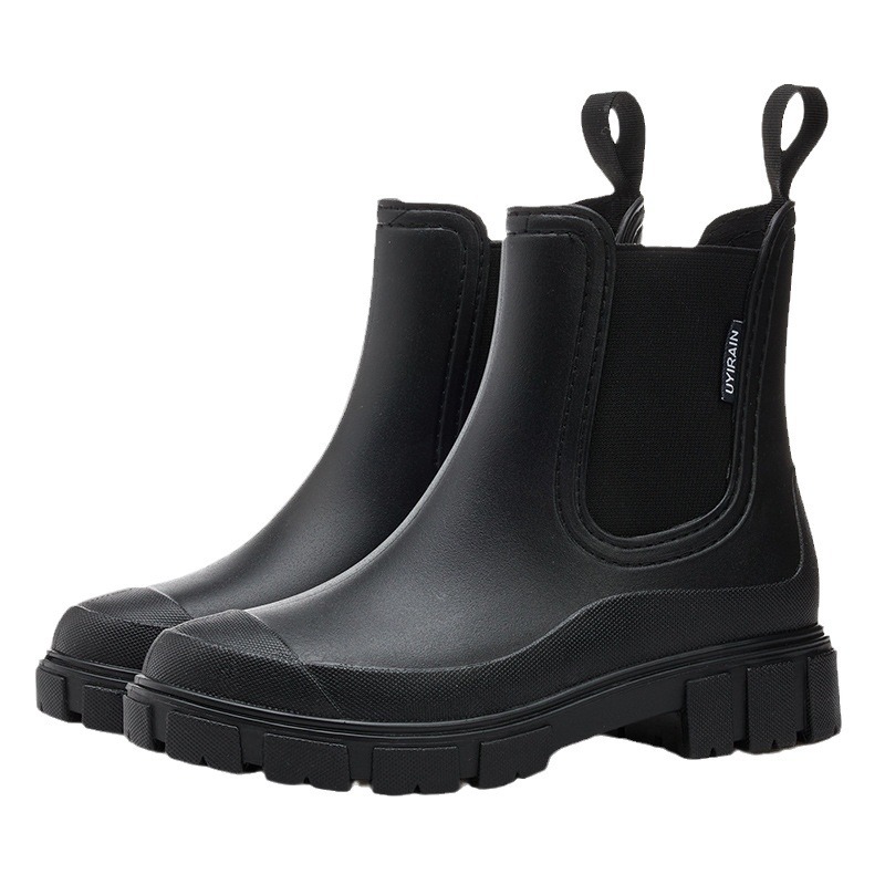 Grenzüberschreitende modische Regenstiefel für Damen, dicke Sohle, elastischer Riemen, wasserfeste, rutschfeste Gummischuhe für Küche und Haushalt_voghion.com