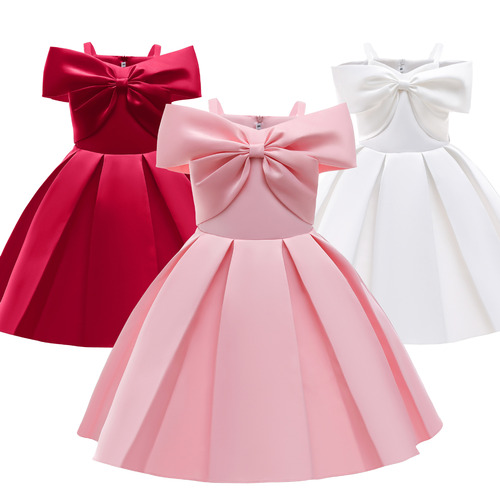 Children's Dress 2024 New European and American Style Strapless Off-the-Shoulder Pleated Princess Dress for Girls' Piano Performance Children's Dress Formal Wear 