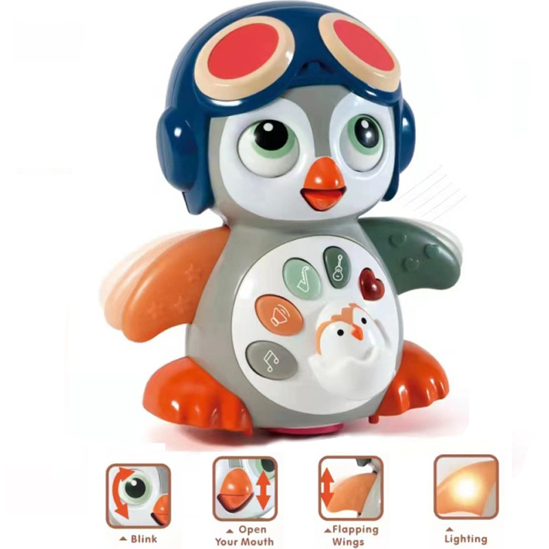 De los niños de juguete eléctrico música swing pingüino con luz parpadear universal caminando mascota bebé educación temprana