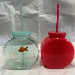 2024 New Single Layer Water Cup Small Goldfish Fish Tank Cup Straw Cup Coffee Cup Transparent Large Capacity Water Cup