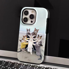 搞怪貓咪菲林二合一適用蘋果15promax手機殼軟殼14pro/13/11 硬殼