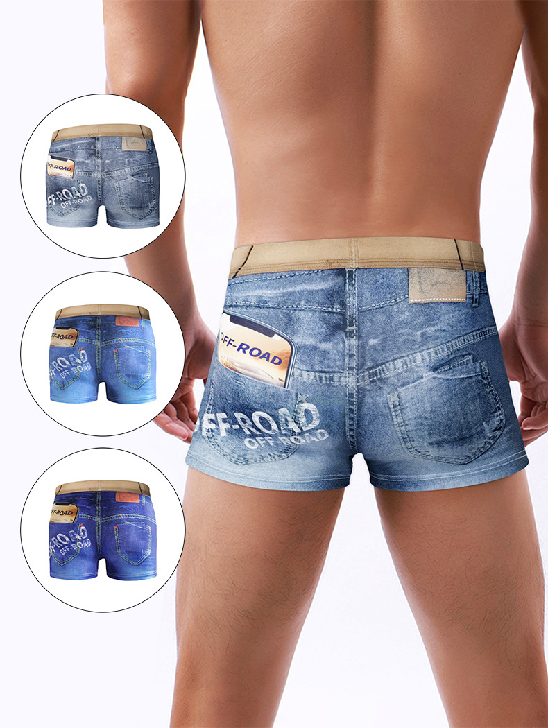 Boxer uomo trendy stampa denim con dettaglio cintura_voghion.com