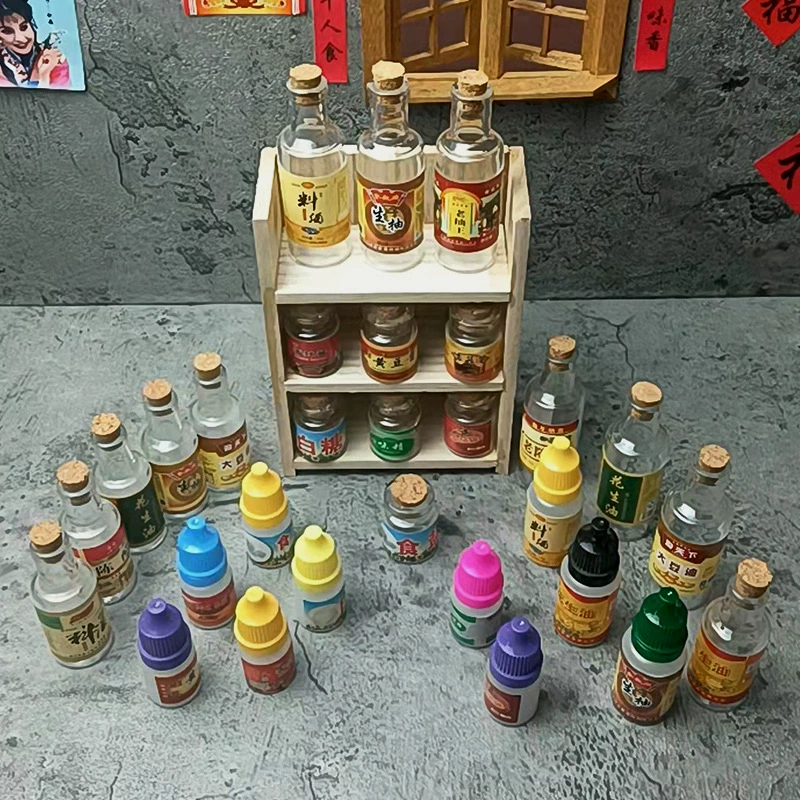 Мини-еда игра настоящая Кулинария кухонная бутылка для приправ стеклянная бутылка пластиковая бутылка кухонная банка для приправ различные модели полный набор