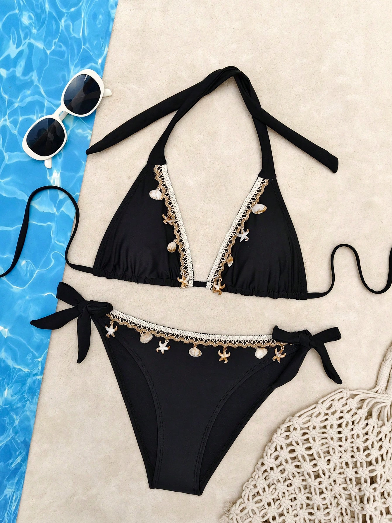 Women's Solid Colour Lace Bikini Set Sexy Beach Swimwear Summer_voghion.com