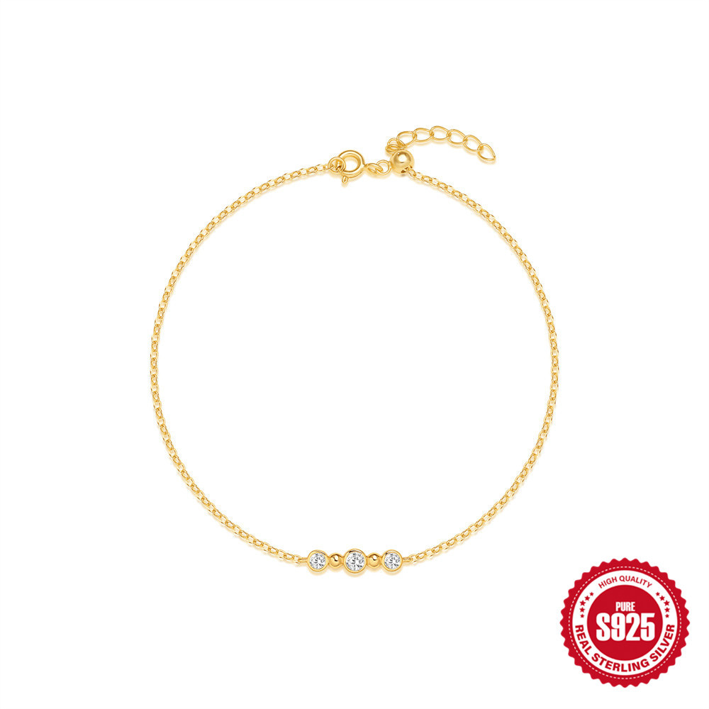 Nueva pulsera de circón redonda de tres puntos de plata esterlina s925 de venta caliente transfronteriza para mujer pulsera de estilo europeo y americano simple y de moda