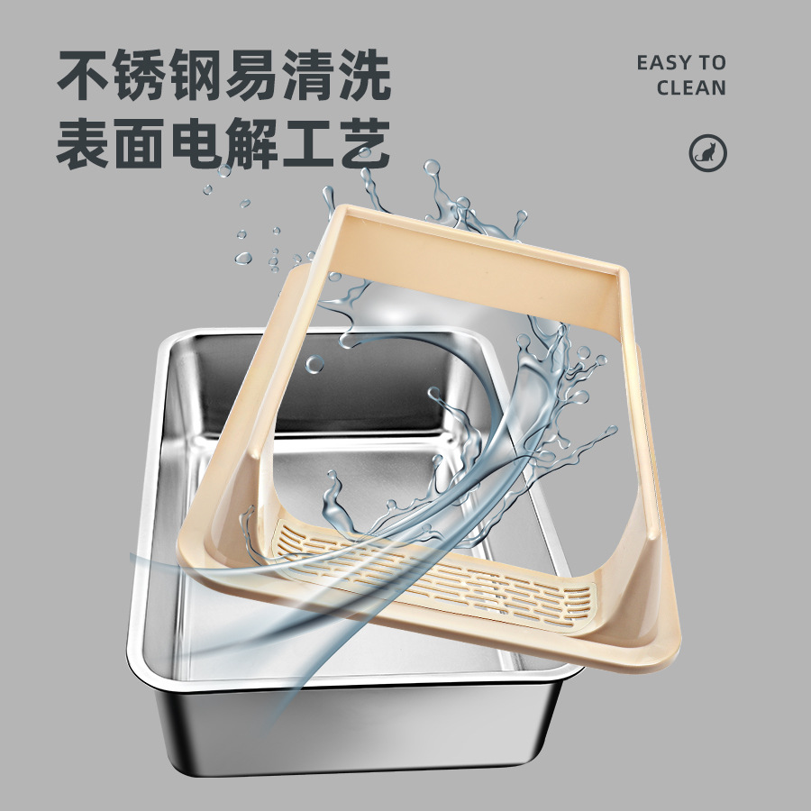 Explosiva transfronteriza, caja de arena para gatos de gran tamaño, acero inoxidable semicerrado, antisalpicaduras, plegable, fácil de limpiar, venta directa de palangana para gatos