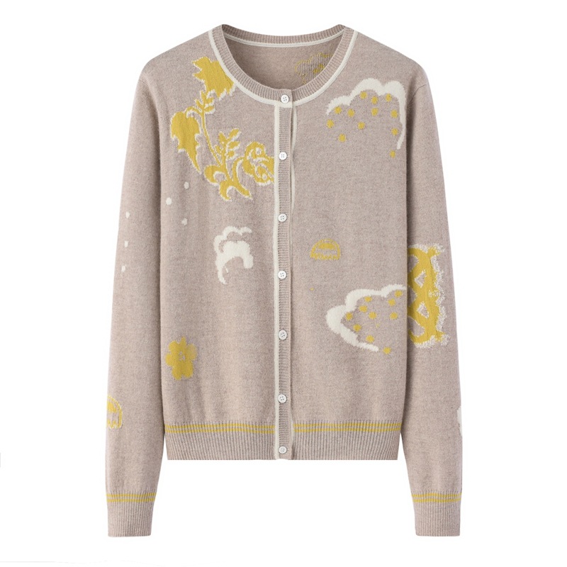 內蒙古冬寬松大碼外穿女士針織開衫外套女韓版提花簡約羊絨毛衣女