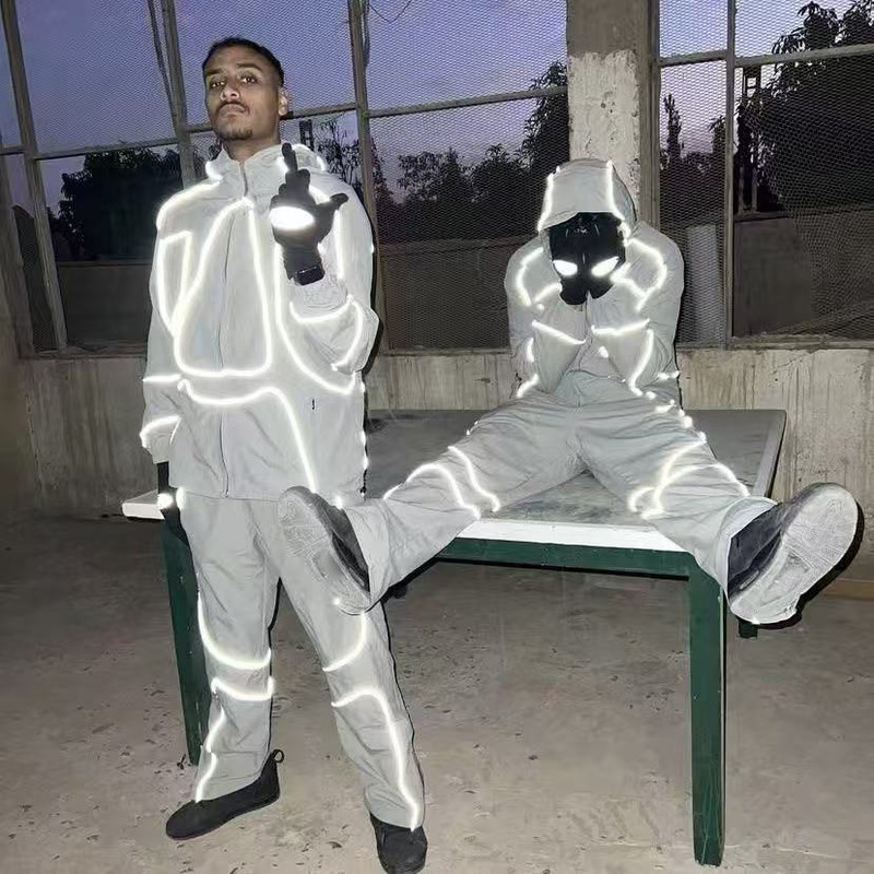 Cross-Border Nk Alcatraz Collaboration Hooded Jacket and Pants Set for Men and Women, Waterproof with Reflective Strips Cross-Border Nk Alcatraz Collaboration Hooded Jacket and Pants Set for Men and Women, Waterproof with Reflective Strips