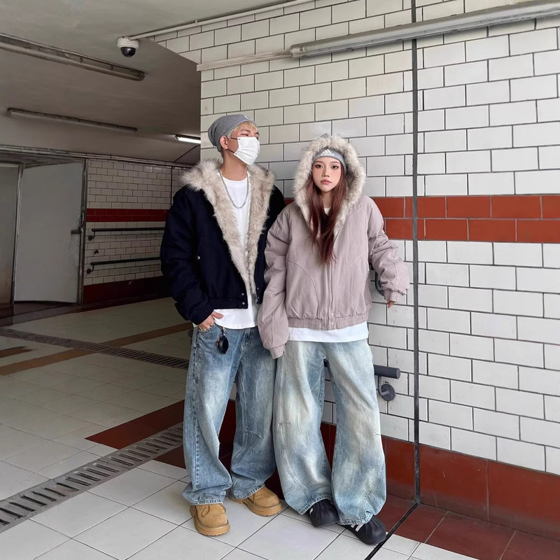 Mountain Carving Big Hair Collar Pie Overcomes Winter Short Cotton-padded Fur-padded Hooded Cotton-padded Jacket Thickened Cotton-padded Jacket