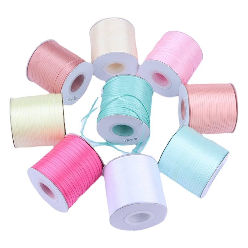 3mm de doble cara cinta de poliéster arco DIY cinta globo cuerda etiqueta grano embalaje fino cinta ropa satén