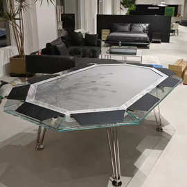 苏里南玻璃德州扑克桌玻璃棋牌桌会所俱乐部筹码桌多人德扑圆桌