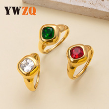 欧美跨境不锈钢戒指铸造方形天然石戒指女复古宫廷风钛钢饰品批发