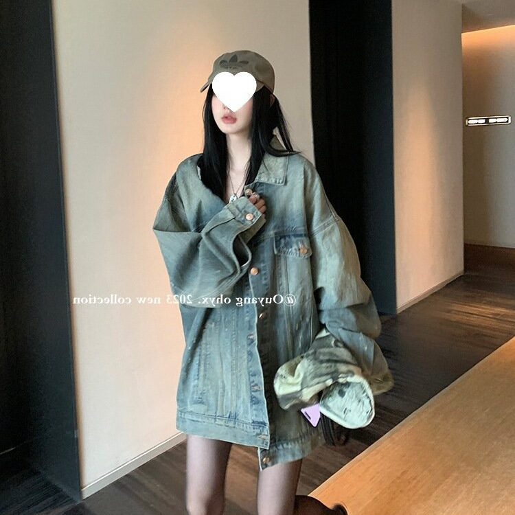 Vintage American-Style Denim Jacket for Women, Autumn New Loose Casual Jacket with Unique Design