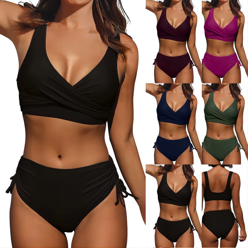 Split swimwear, colored uniform, sexy belt, Amazon, high waist, European style