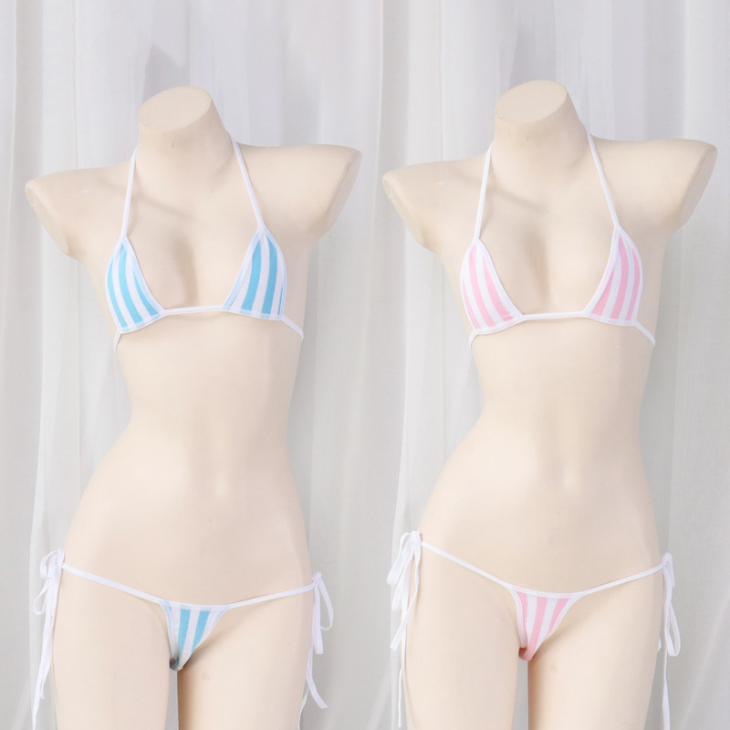 Sexy Underwear Vertical Stripe Three-point Bikini Strap Pajamas Women's Sexy Lace-up Private Clothes for Women B0292