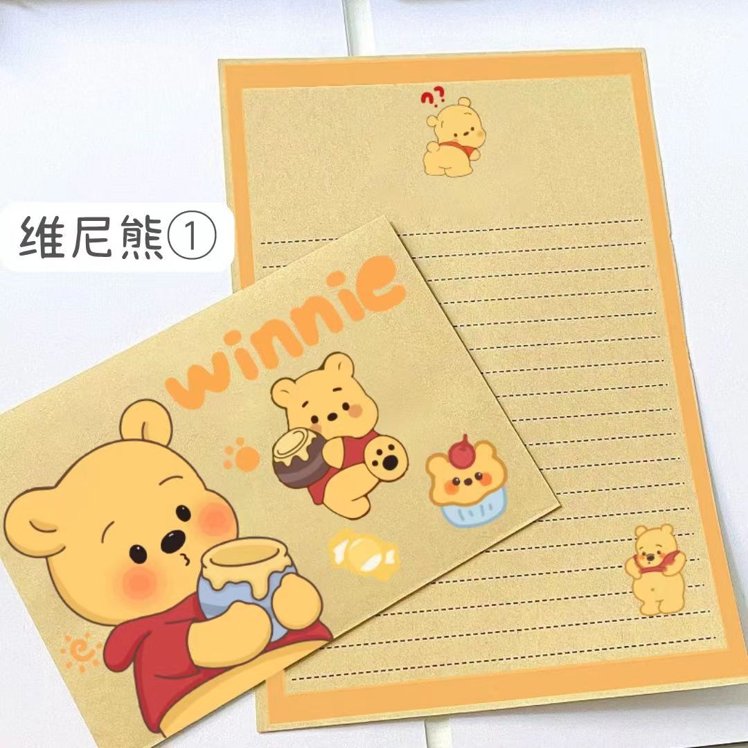 Pooh oso sobre de doble pegamento papel de carta estilo ins lindo juego de dibujos animados de anime tarjeta de regalo de confesión con membrete creativo
